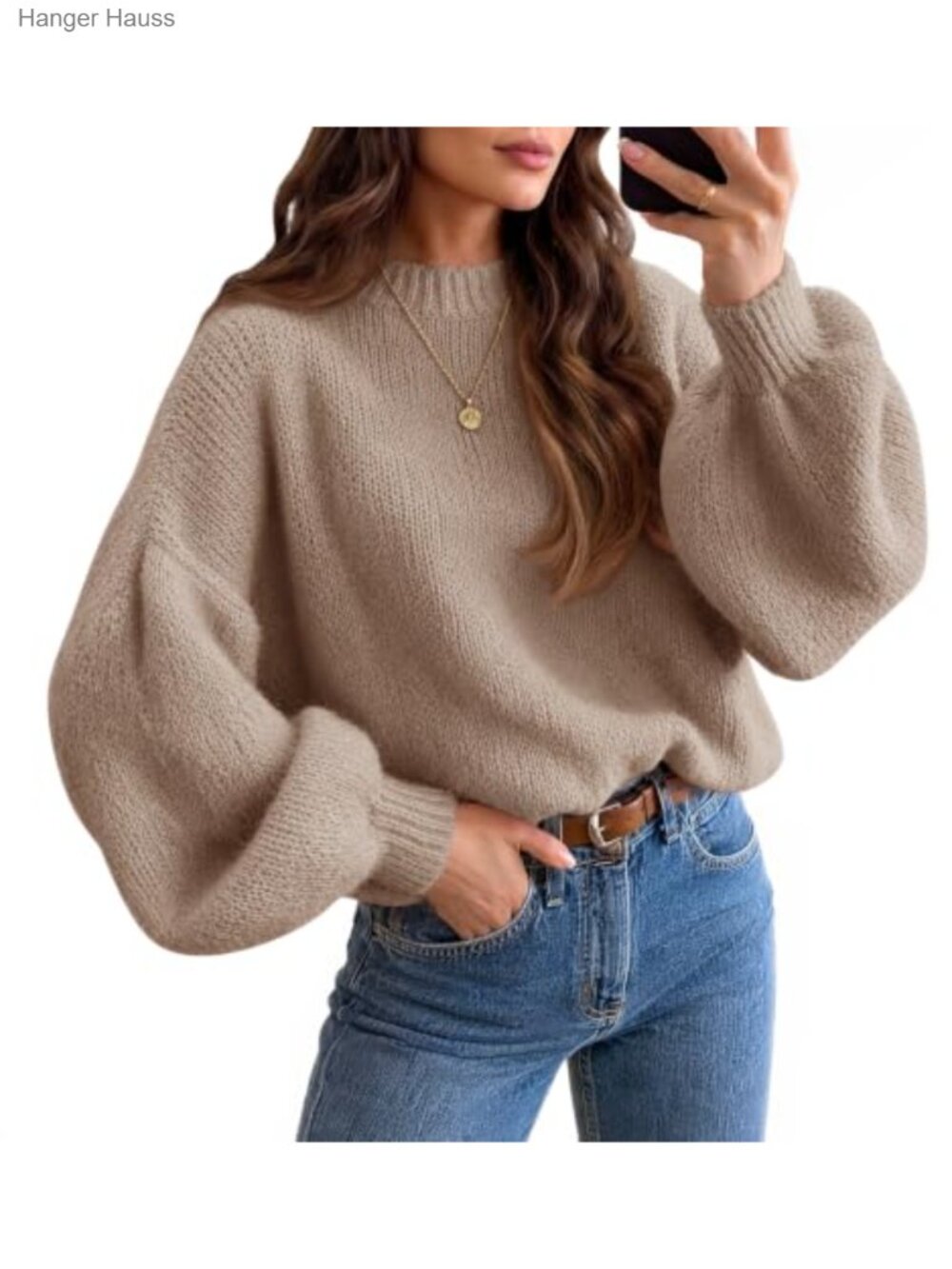 Saodimallsu Womens Crew Neck Fall Sweater Slouchy Soft Knit Pullover